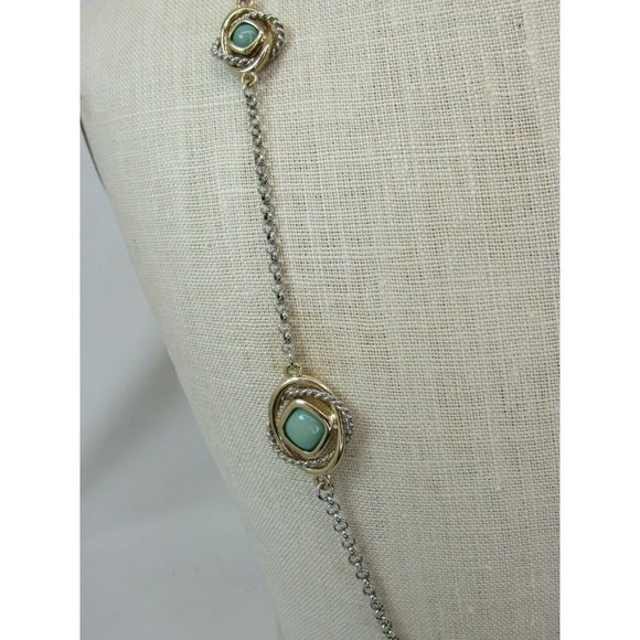 Green Faux Stone Long Necklace Chain 46174 - Picture 3 of 5